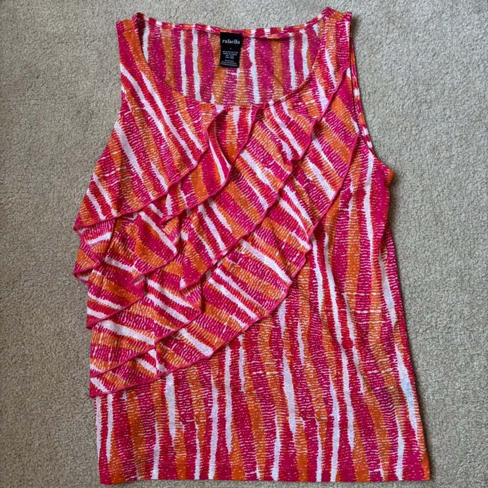 Rafaella • Orange and PinkTiered Ruffle Sleeveless Blouse